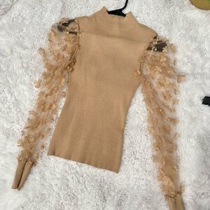 Almost Famous Tan Fitted Ruffled Long Sleeve Blouse